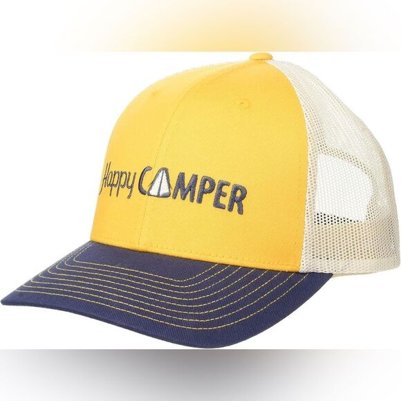 Columbia Happy Camper yellow snap back mesh unisex cap hat trucker baseball OS - Picture 1 of 6